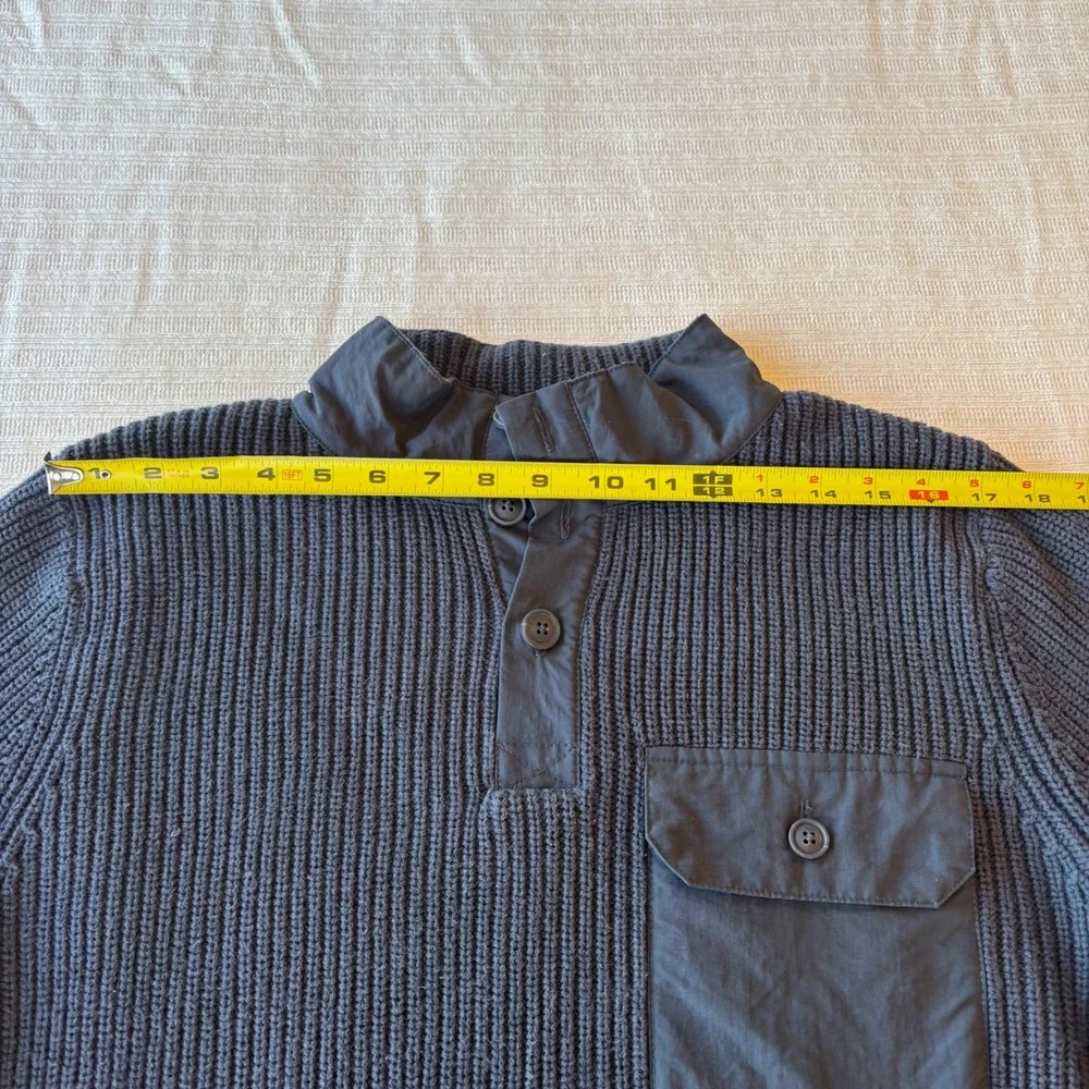 Duluth Trading Co Mens Gray Ribbed Henley Sweater Nylon Trim Elbow Patches M